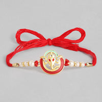 Kord Store 'Ganeshji/Bro/Om/Swastik Design Mint Green/Ruby Mina Multi Stone Rakhi Set Of 5 For Brother