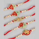 Kord Store 'Om/Shree/Swastik/Ganeshji/Bro' Design Mint Green/Ruby Mina Multi Stone Rakhi Set Of 5 For Brother