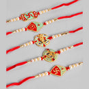 Kord Store 'Om/Ganeshji/Swastik' Design Mint Green/Ruby Mina Multi Stone Rakhi Set Of 5 For Brother