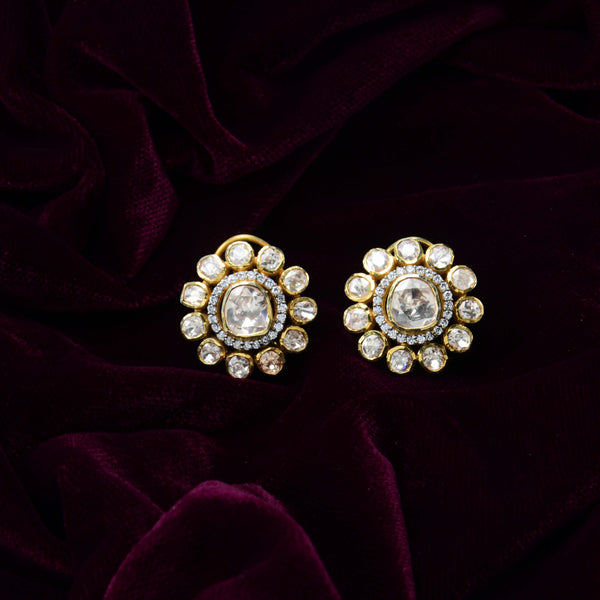 Nipura Kundan 925 Silver Floral Moissanite Earrings