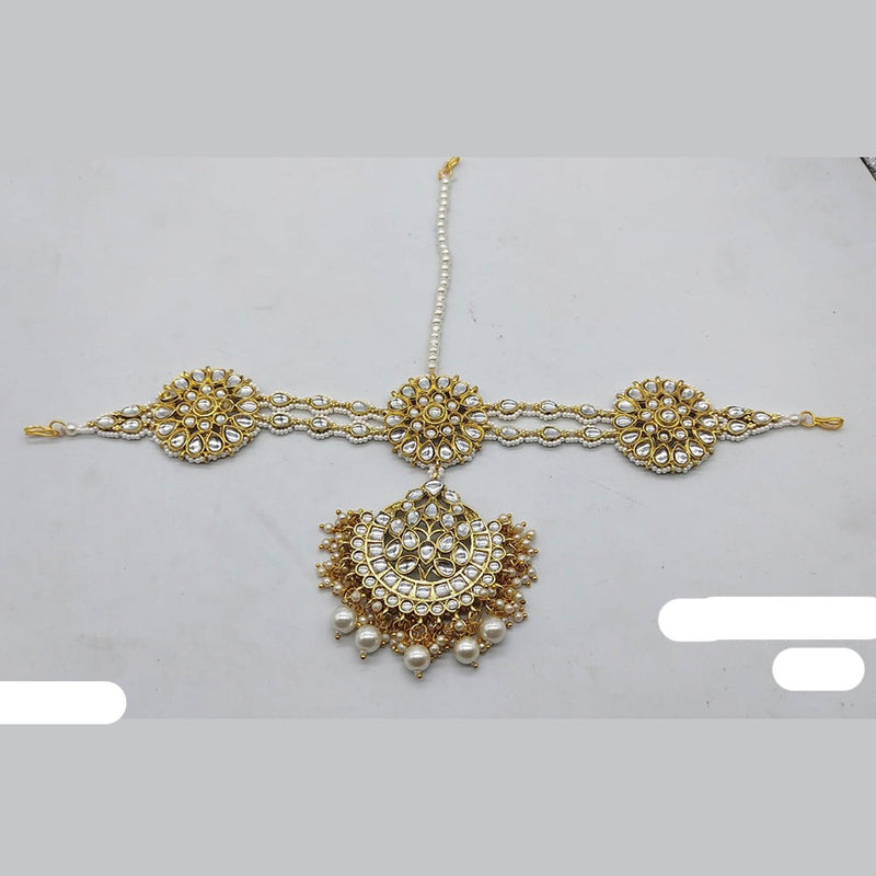 Lucentarts Gold Plated Kundan Maangtikka with Sheeshphool / Headband For Women