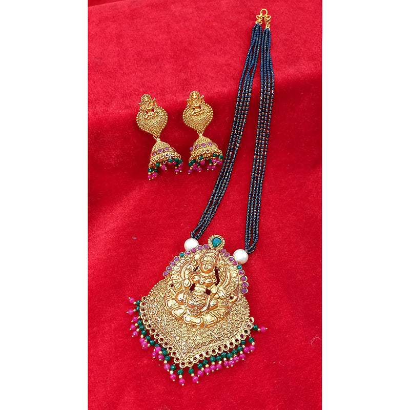 Lucentarts Jewellery Pota Stone Temple Black Beads Mangalsutra