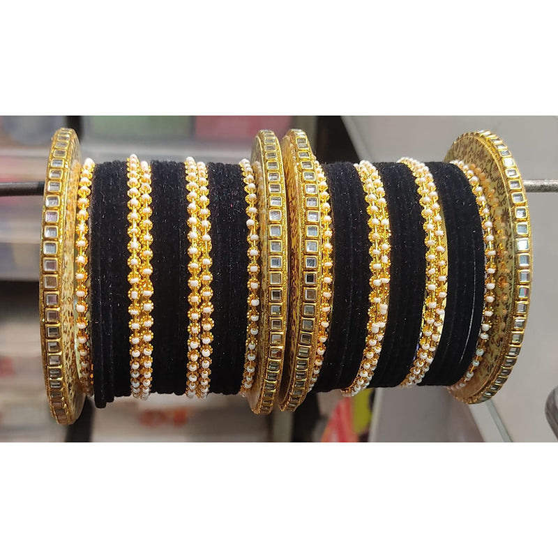 Lucentarts Jewellery  Thread And Kundan Stone Gold Plated Bangles Set