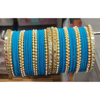 Lucentarts Jewellery  Thread And Kundan Stone Gold Plated Bangles Set