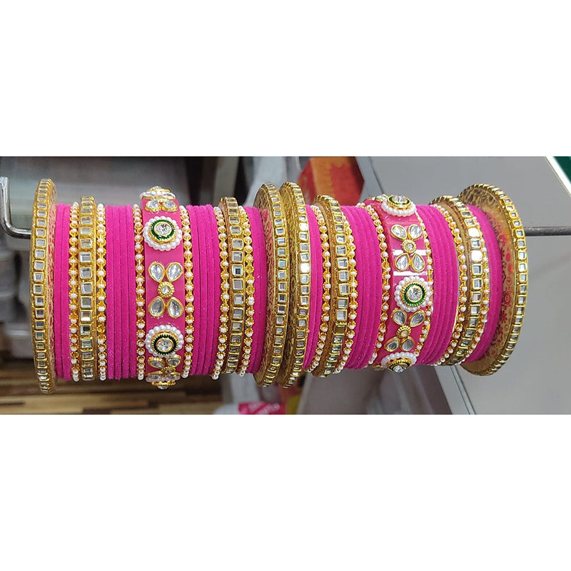 Lucentarts Jewellery  Thread And Acrylic  Kundan Stone Gold Plated Bangles Set