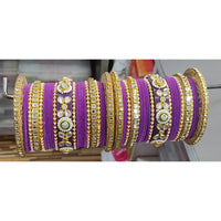 Lucentarts Jewellery  Thread And Acrylic  Kundan Stone Gold Plated Bangles Set