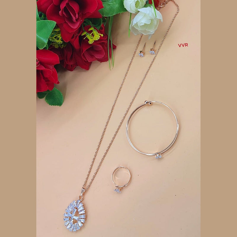 Lucentarts Jewellery Rose Gold  Plated American Diamond  Jewellery Combo  - LCJCombo02