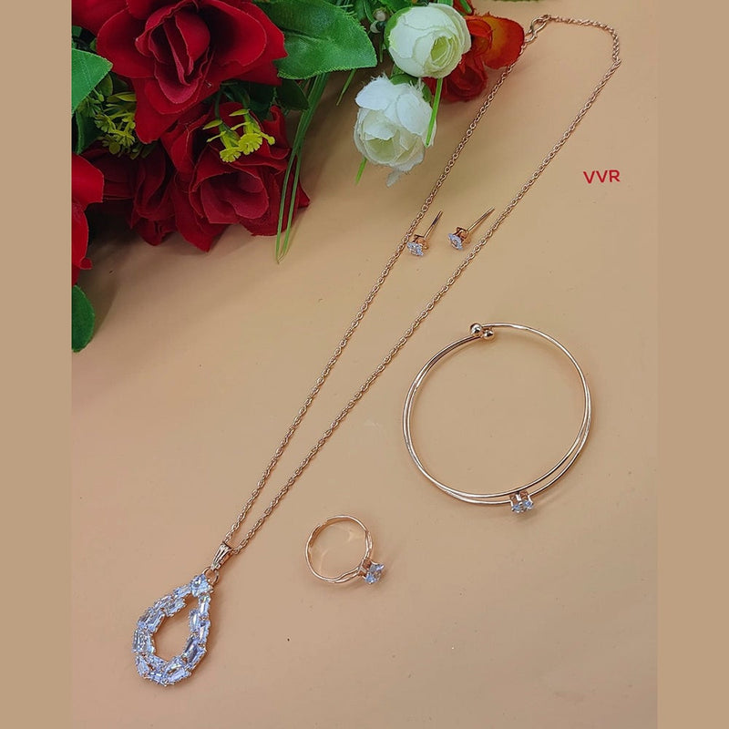 Lucentarts Jewellery Rose Gold  Plated American Diamond  Jewellery Combo  - LCJCombo07