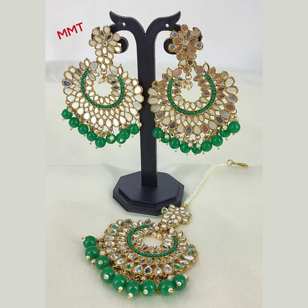 Lucentarts Jewellery Beads Mirror Earrrings With Maang Tikka