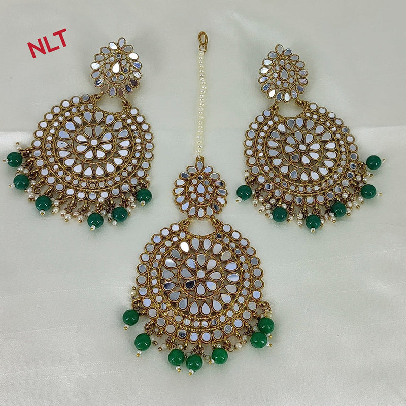 Lucentarts Jewellery Beads Mirror Earrings With Maang Tikka