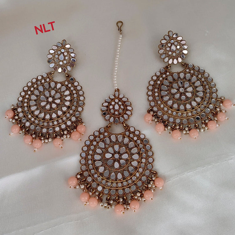 Lucentarts Jewellery Beads Mirror Earrings With Maang Tikka