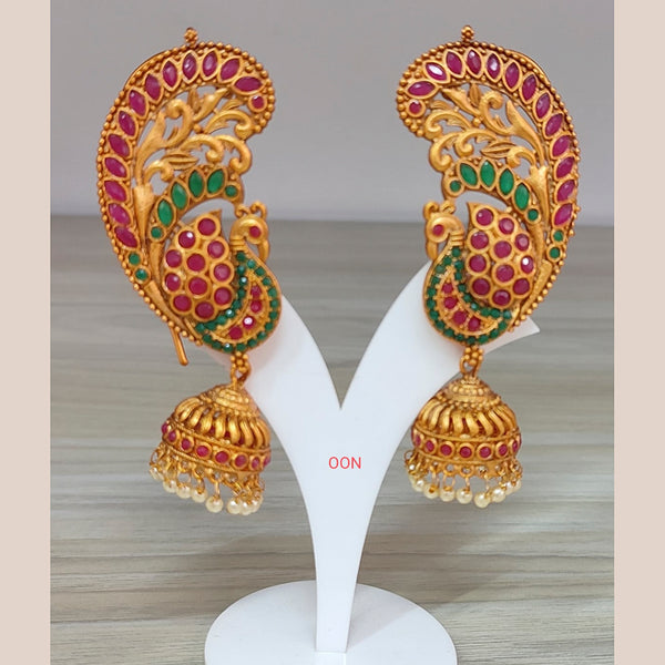 Lucentarts Jewellery Gold Plated Pink & Green Pota Stone Jhumkis Earrings