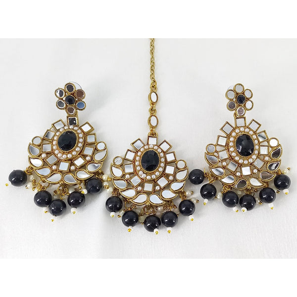 Lucentarts Jewellery Pearl And Beads Mirror Earrrings With Maang Tikka