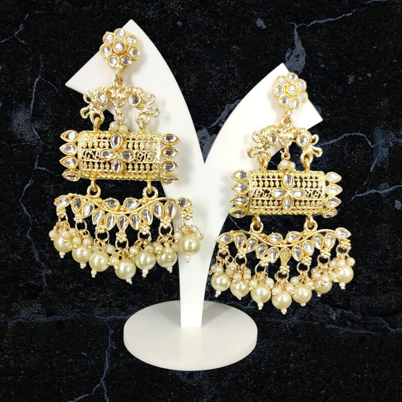 Lucentarts Jewellery Gold Plated Kundan & Pearl Dangler Designer Earrings