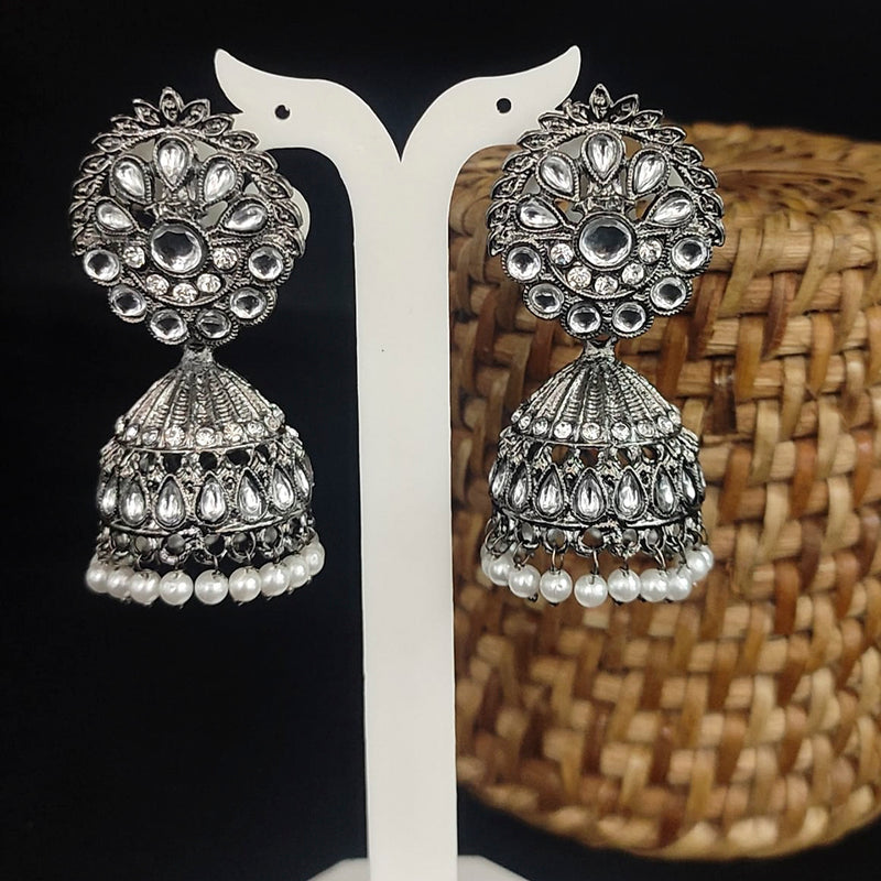 Lucentarts Jewellery Silver Plated Kundan Stone Jhumkis Earrings