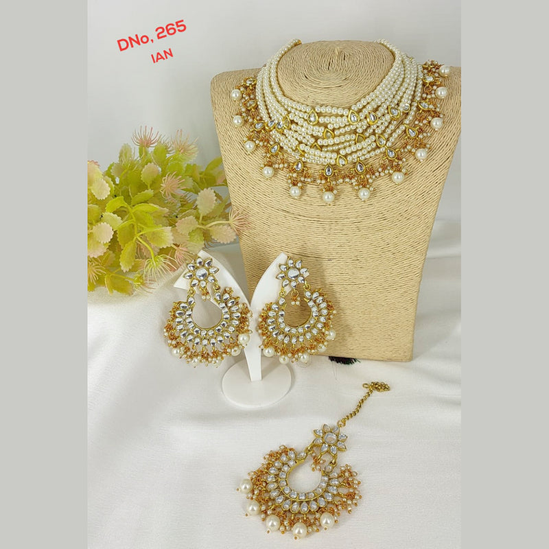 Lucentarts Jewellery Gold Plated Kundan Stone & Beads Choker Necklace Set
