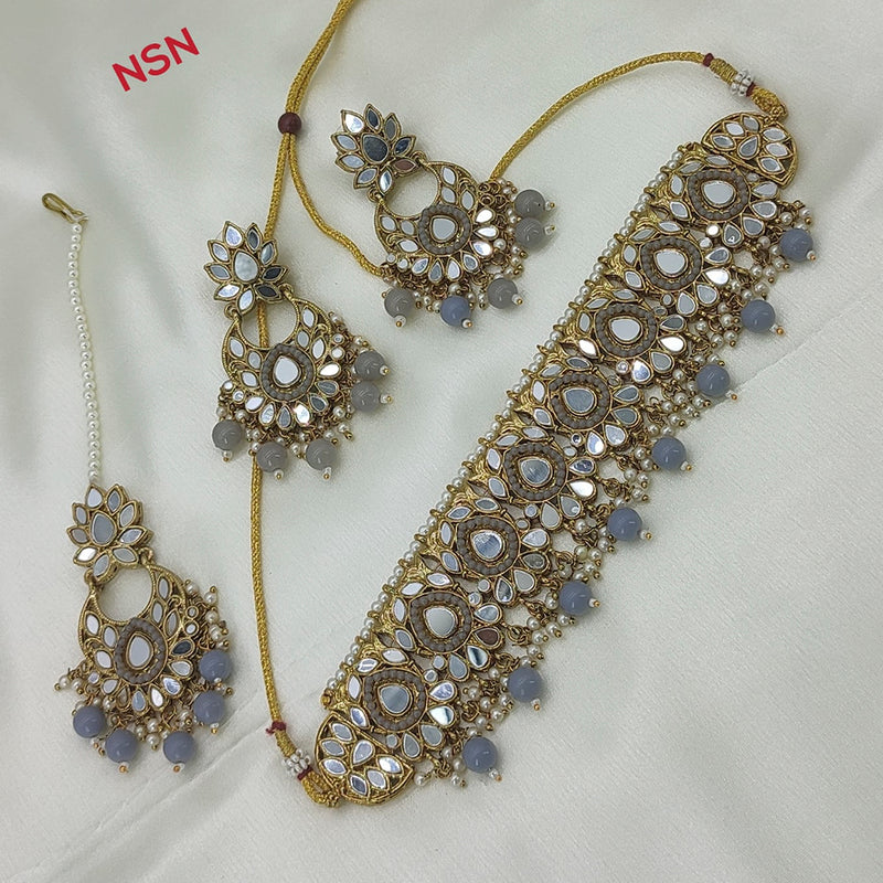 Lucentarts Jewellery Gold Plated Pota Stone & Beads Mirror Necklace Set
