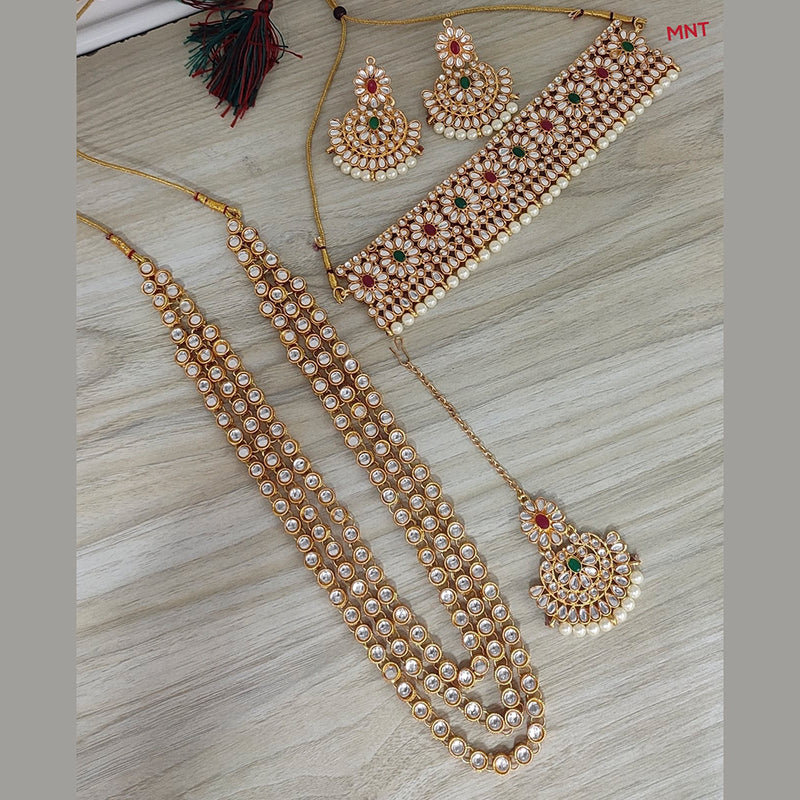 Lucentarts Jewellery Gold Plated Kundan Stone And Beads Double Necklace Set