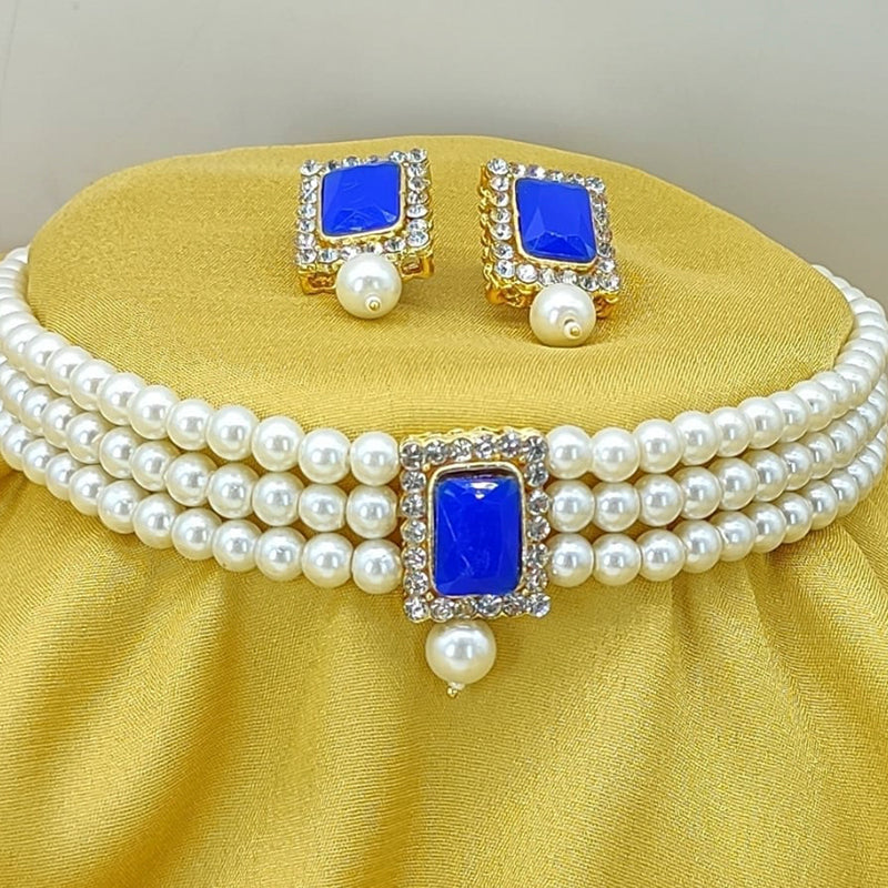 Lucentarts Jewellery Gold Plated Austrian & Crystal Stone And Pearl Necklace Set