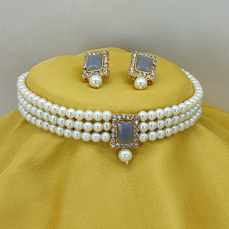 Lucentarts Jewellery Gold Plated Austrian & Crystal Stone And Pearl Necklace Set