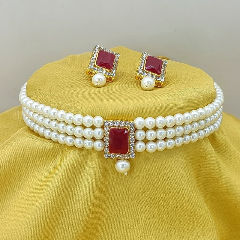 Lucentarts Jewellery Gold Plated Austrian & Crystal Stone And Pearl Necklace Set