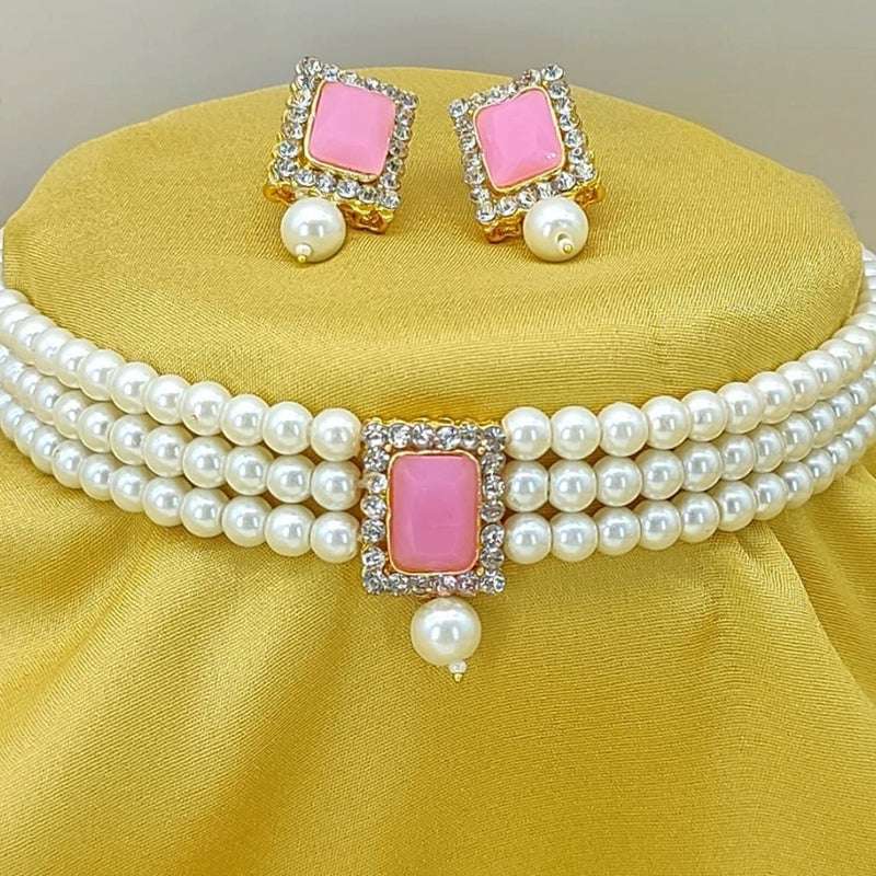 Lucentarts Jewellery Gold Plated Austrian & Crystal Stone And Pearl Necklace Set