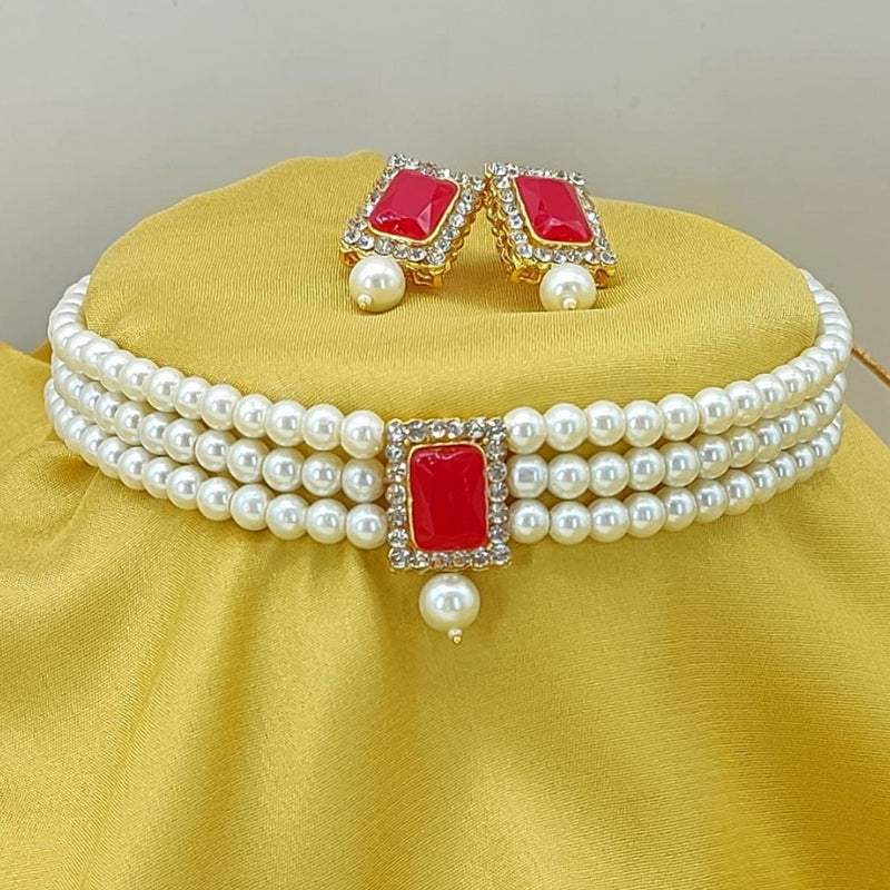 Lucentarts Jewellery Gold Plated Austrian & Crystal Stone And Pearl Necklace Set