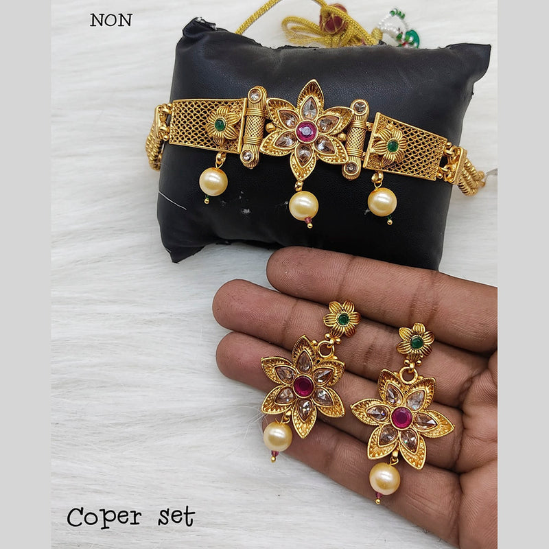 Lucentarts Jewellery Copper Designer Pota Stone Necklace Set