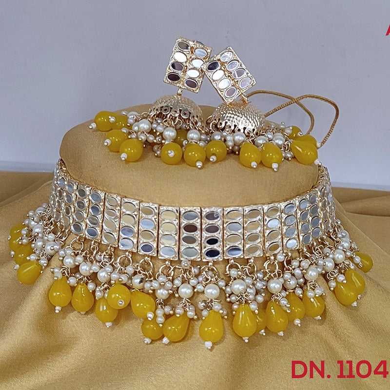 Lucentarts Jewellery Gold Plated Beads Mirror Choker Necklace Set