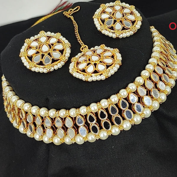 Lucentarts Jewellery Gold Plated Pearl & Mirror Necklace Set