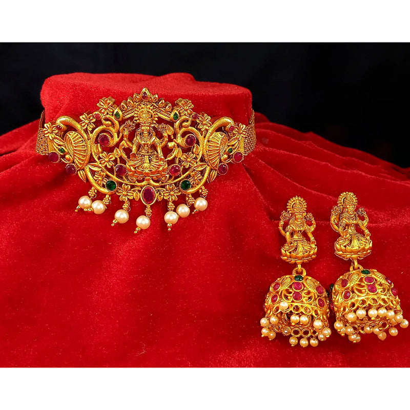 Lucentarts Jewellery Gold Plated Pota Stone Traditional Choker Necklace Set
