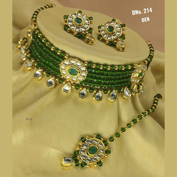 Lucentarts Jewellery Gold Plated Kundan & Beads Necklace Set