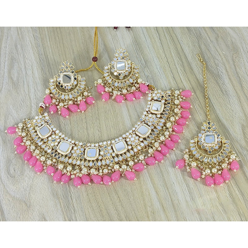 Lucentarts Jewellery Gold Plated Beads Mirror Choker Necklace Set