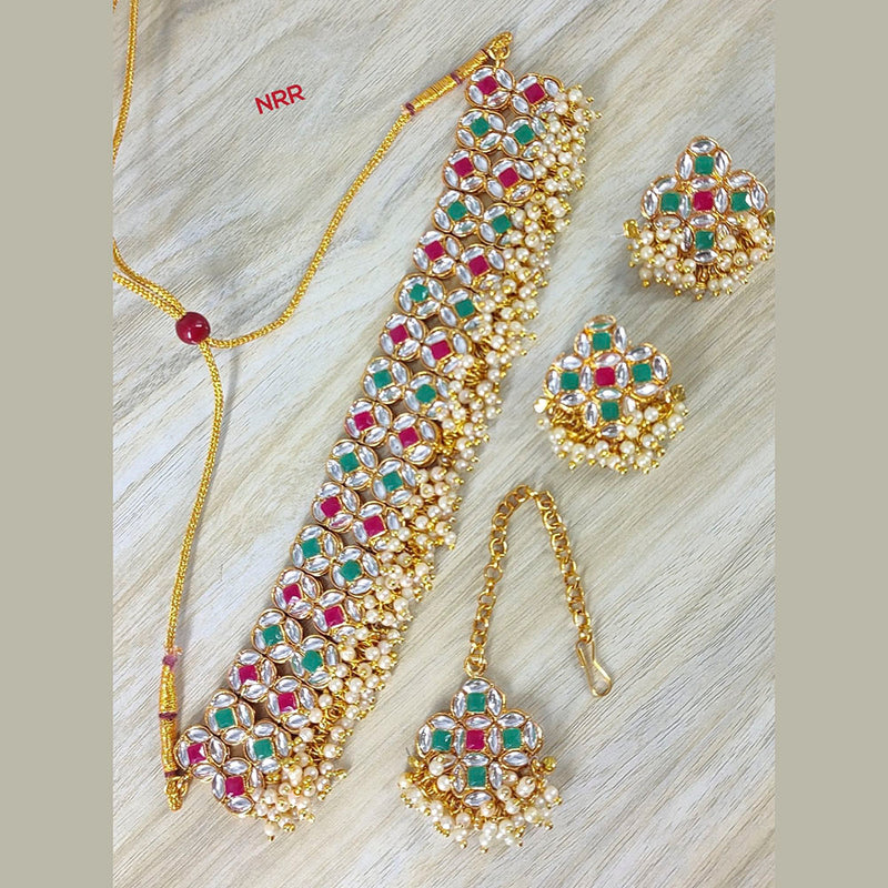 Lucentarts Jewellery Gold Plated Kundan & Pota Stone Necklace Set
