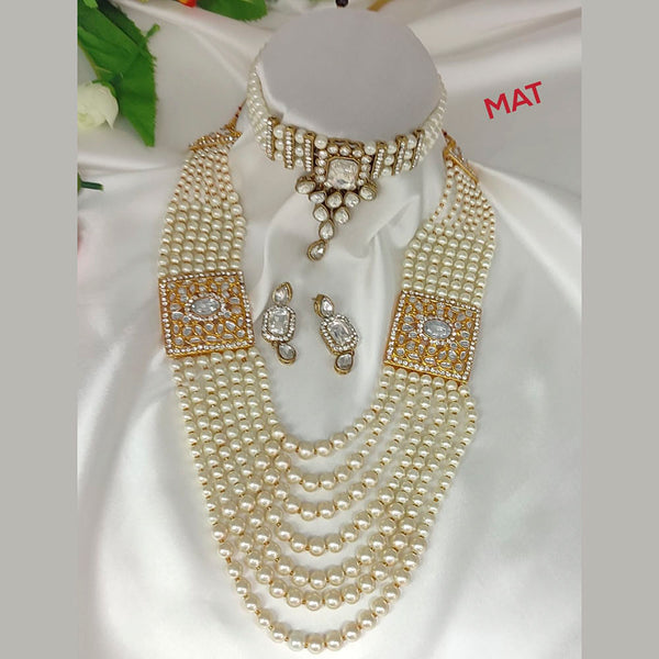 Lucentarts Jewellery Gold Plated Austrian Stone & Pearl Necklace Set