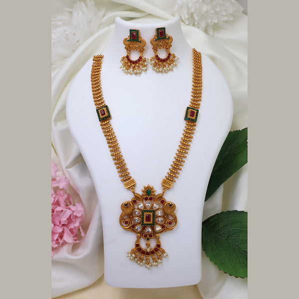 Diksha Collection Gold Plated Pota Stone Long Necklace Set - L 133