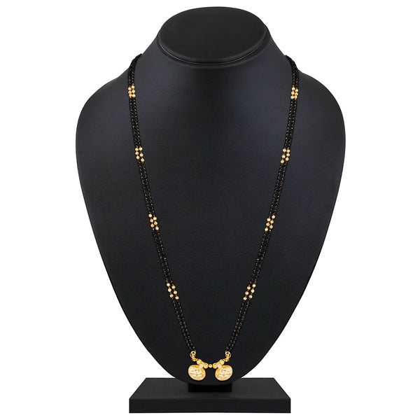 Shrishti Fashion Beautiful Black Bead Wati Design Gold Plated Long Haram Mangalsutra For Women