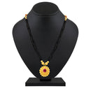 Shrishti Fashion Classy Black Bead Flower Design Pink Stone Gold Plated Mangalsutra For Women