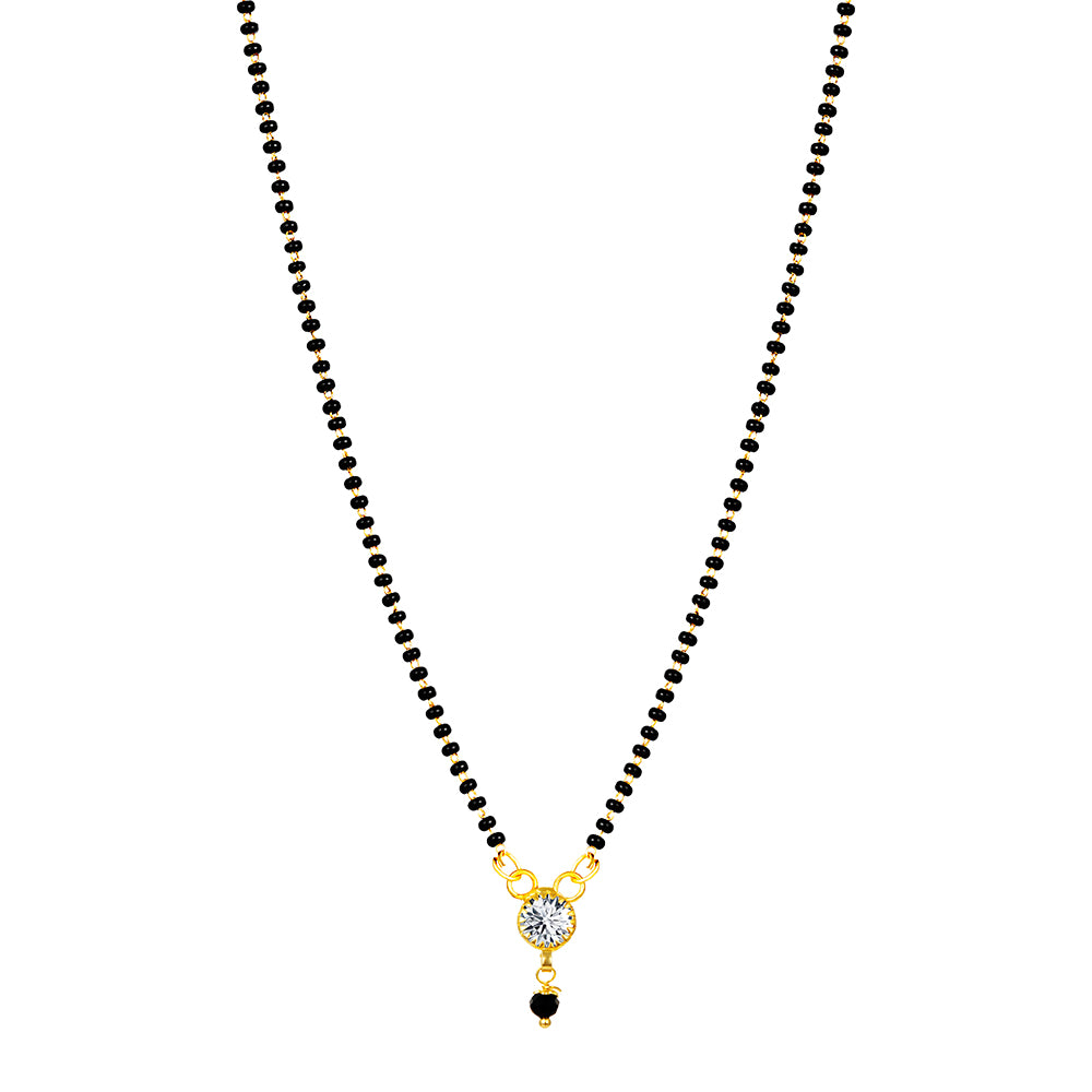 Shrishti Fashion Trendy Black Bead White Stone Gold Plated Mangalsutra For Women