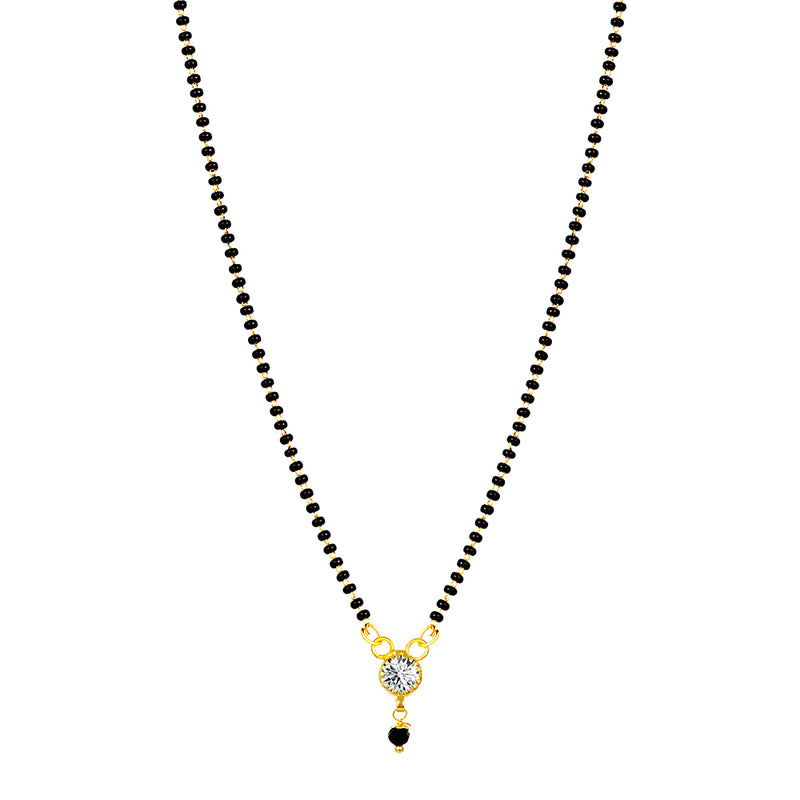 Shrishti Fashion Trendy Black Bead White Stone Gold Plated Mangalsutra For Women