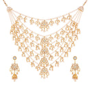 Etnico 18K Gold Plated Multi Strand Floral Kundan & Pearl Beaded Necklace Jewellery Set (M4080W)