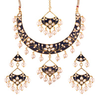 Etnico Gold Plated Kundan Meenakari Necklace Jewellery Set For Women (M4084Bl)