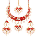 Etnico Gold Plated Kundan Meenakari Necklace Jewellery Set For Women (M4084R)