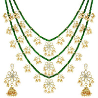 Etnico 3 Layered Multi Strand Floral Kundan & Pearl Beaded Necklace For Women/ Girls (M4094G)