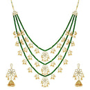 Etnico 3 Layered Multi Strand Floral Kundan & Pearl Beaded Necklace For Women/ Girls (M4094G)