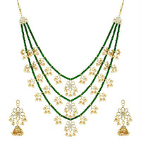 Etnico 3 Layered Multi Strand Floral Kundan & Pearl Beaded Necklace For Women/ Girls (M4094G)