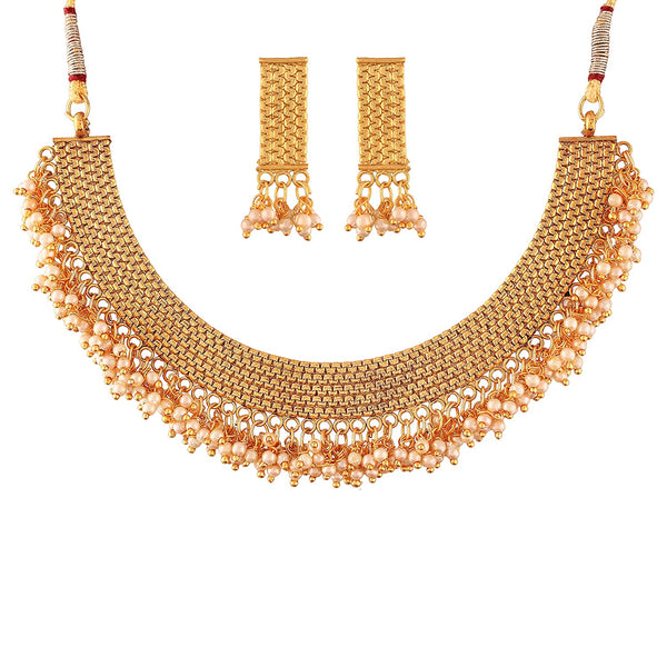 Etnico 18k Gold Plated Traditional Pearl Studded Necklace Jewellery Set for Women (M4096)