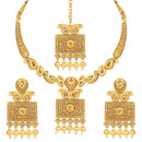Etnico Antique Gold Plated Handcrafted Polki Traditional Necklace Set with Earrings & Maang Tikka for Women (M4106)