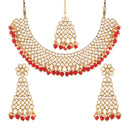 Etnico Traditional Gold Plated Handcrafted Stone Studded & Pearl Necklace Set with Earrings & Maang Tikka for Women (M4111R)