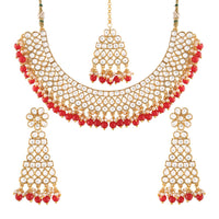 Etnico Traditional Gold Plated Handcrafted Stone Studded & Pearl Necklace Set with Earrings & Maang Tikka for Women (M4111R)